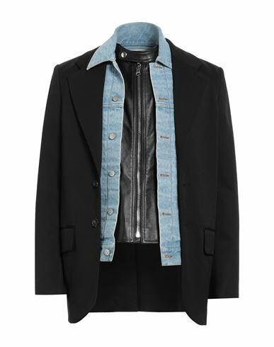 Mm6 Maison Margiela Man Blazer Black Polyester, Virgin Wool, Elastane, Cotton, Calfskin Cover