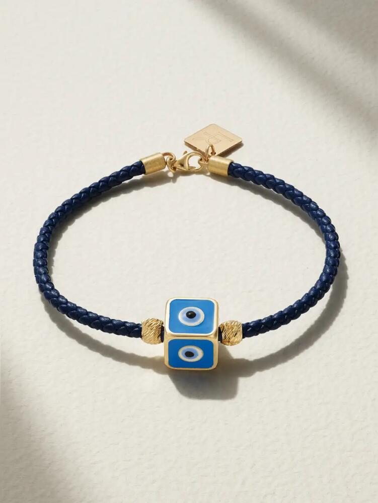 Lauren Rubinski - Evil Eye 14-karat Gold, Enamel And Leather Bracelet - Blue Cover