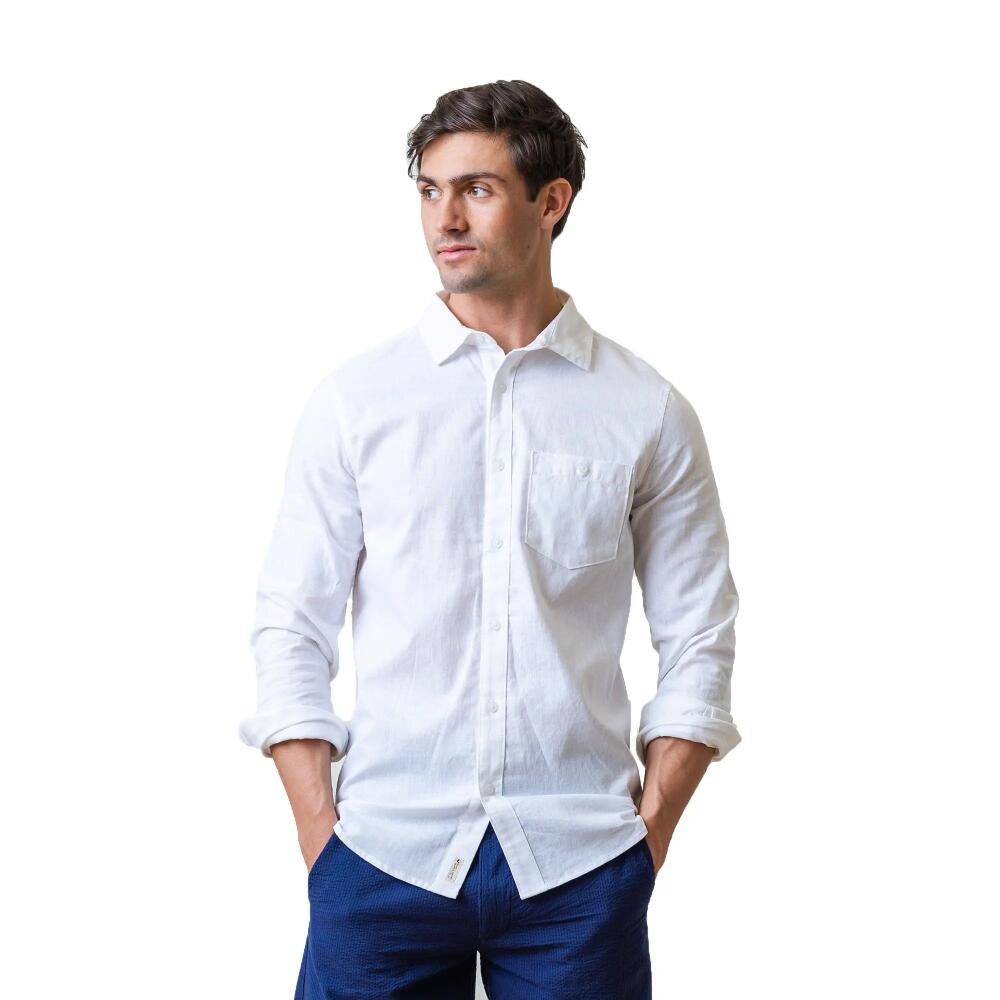 Hope & Henry Mens' Linen Long Sleeve Button Down Shirt in White Cover