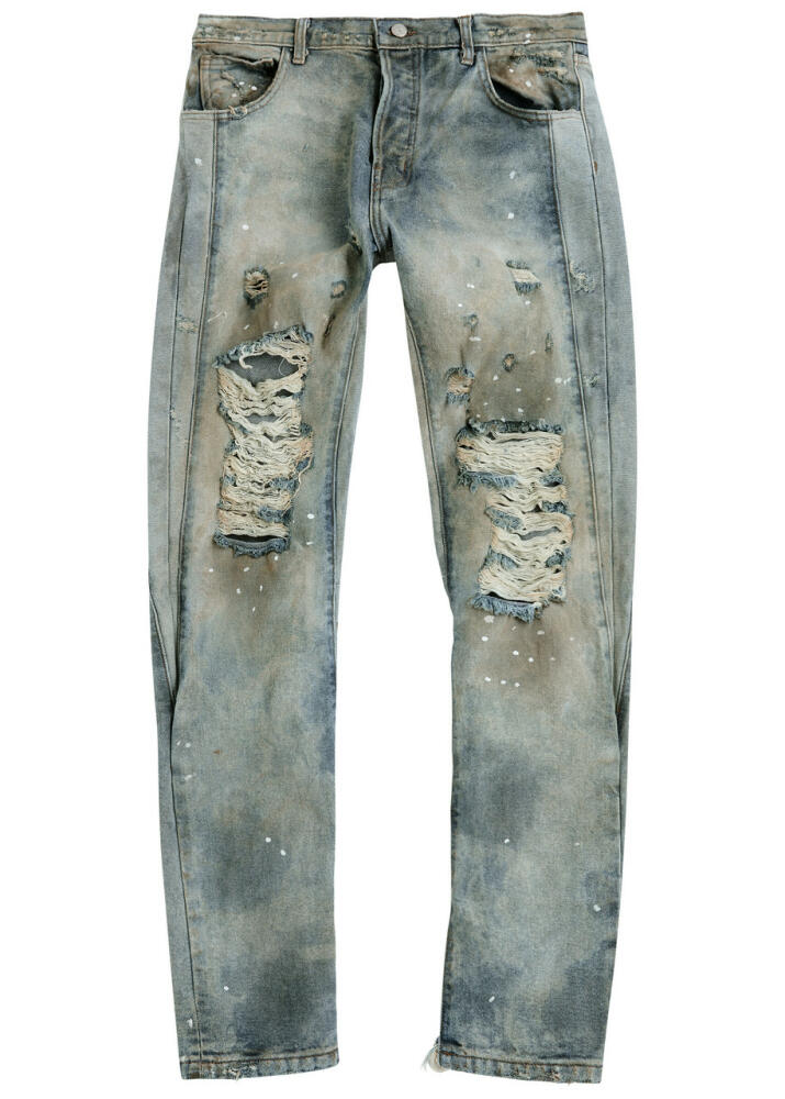 Rivington Roi Rebis Repented Panelled Distressed Slim-leg Jeans - Indigo Cover