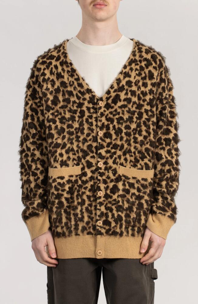 STAN RAY Oversize Fuzzy Leopard Camo Cardigan in Leopard Camo Mohair Cover