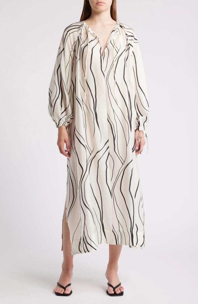 & Other Stories Tie Neck Long Sleeve Midi Dress in White Dusty Light Cover