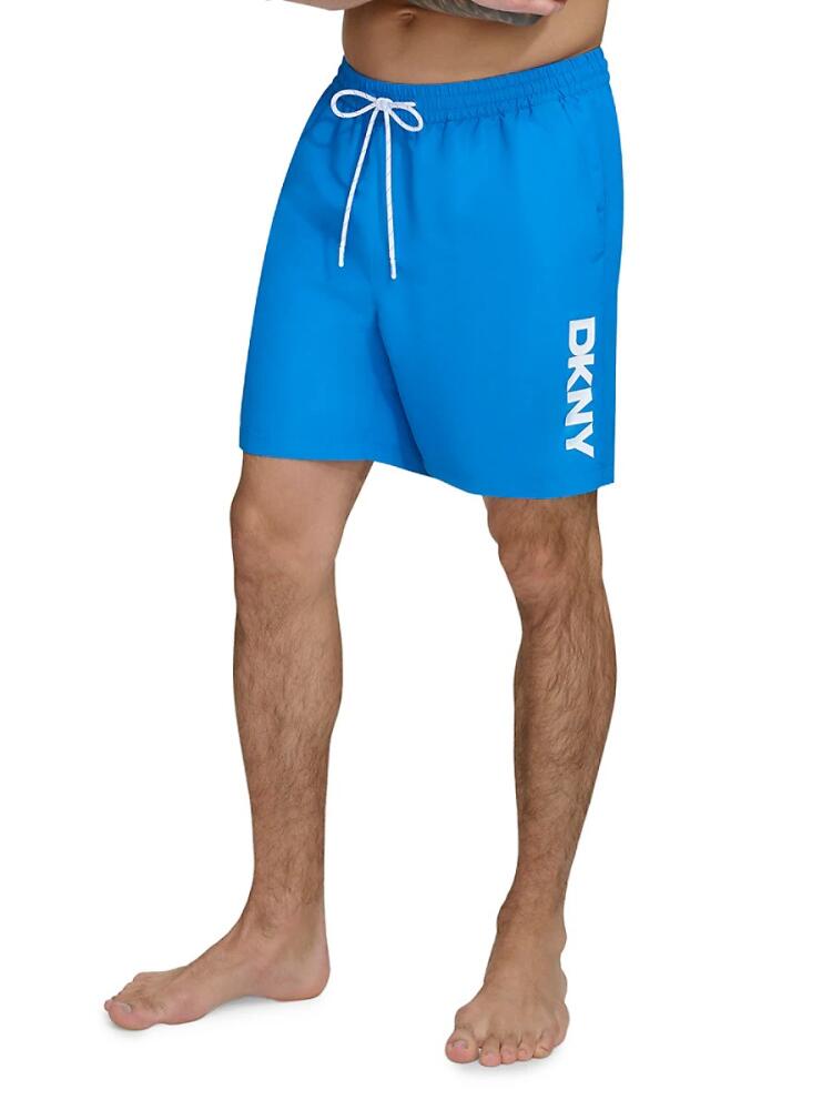 DKNY Men's Logo Standard Fit Swim Shorts - Blue Cover