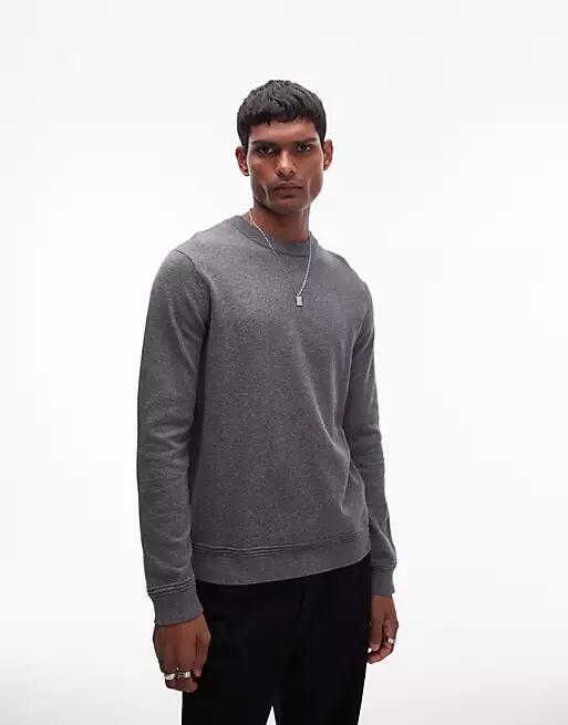 Topman essential crew neck sweater in charcoal-Gray Cover