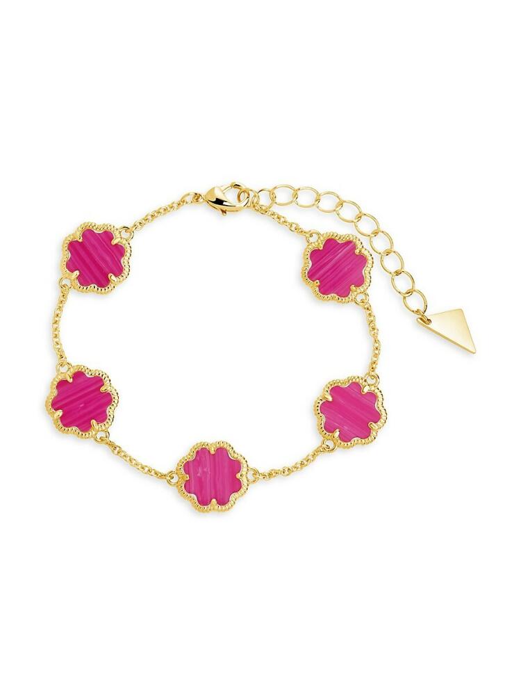 Sterling Forever Women's Rose Petal 14K Goldplated & Pink Turquoise Station Bracelet Cover