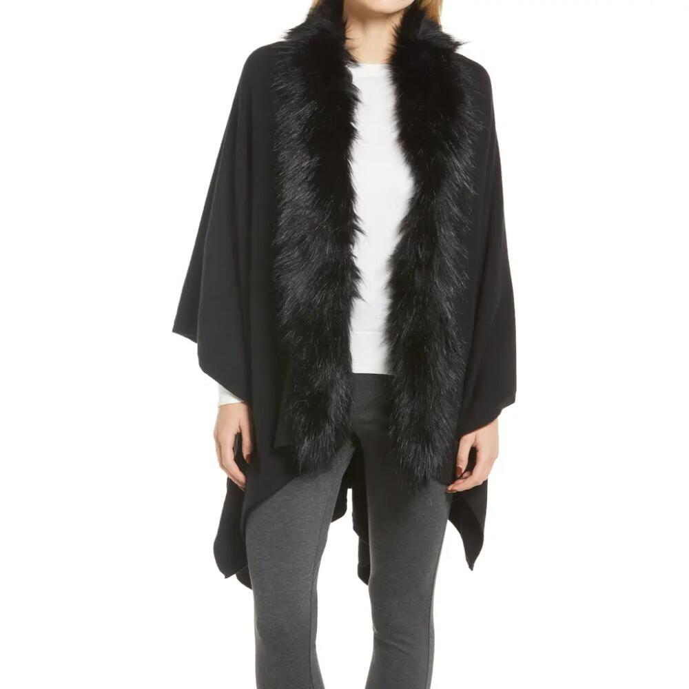 La Fiorentina Ruana with Faux Fur Trim in Black Cover