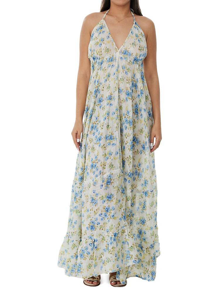 Ranee's Women's Floral Halterneck Maxi Dress - White Cover