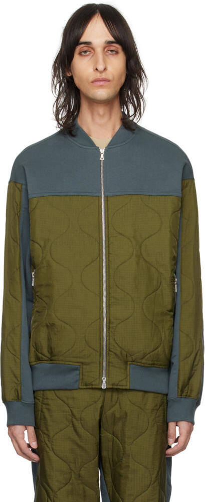 Dries Van Noten Blue & Khaki Quilted Bomber Jacket Cover