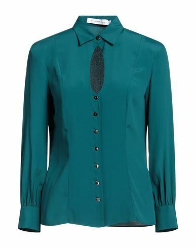 Simona Corsellini Woman Shirt Emerald green Acetate, Silk Cover