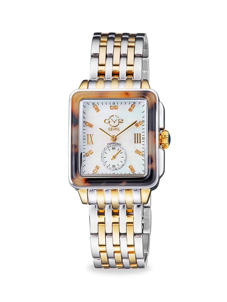 GV2 Women's Bari Tortoise 30MM Two Tone Stainless Steel, Mother-Of-Pearl & Diamond Bracelet Watch Cover