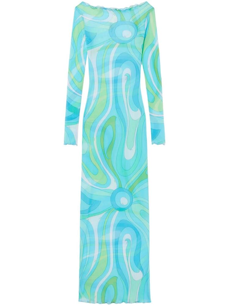 PUCCI Marmo-print semi-sheer maxi dress - Blue Cover