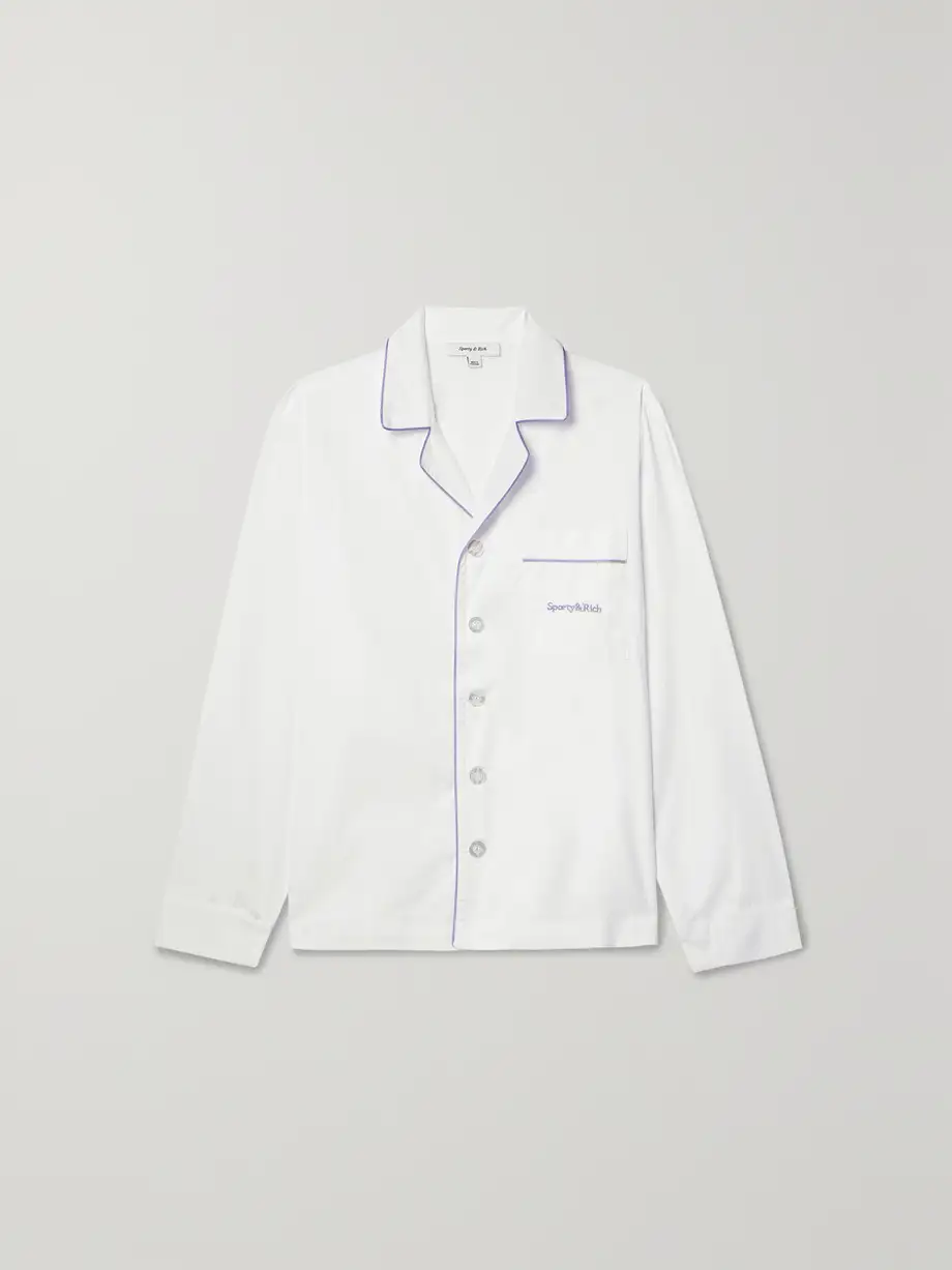 Sporty & Rich - Carter Piped Embroidered Cotton-poplin Shirt - White Cover