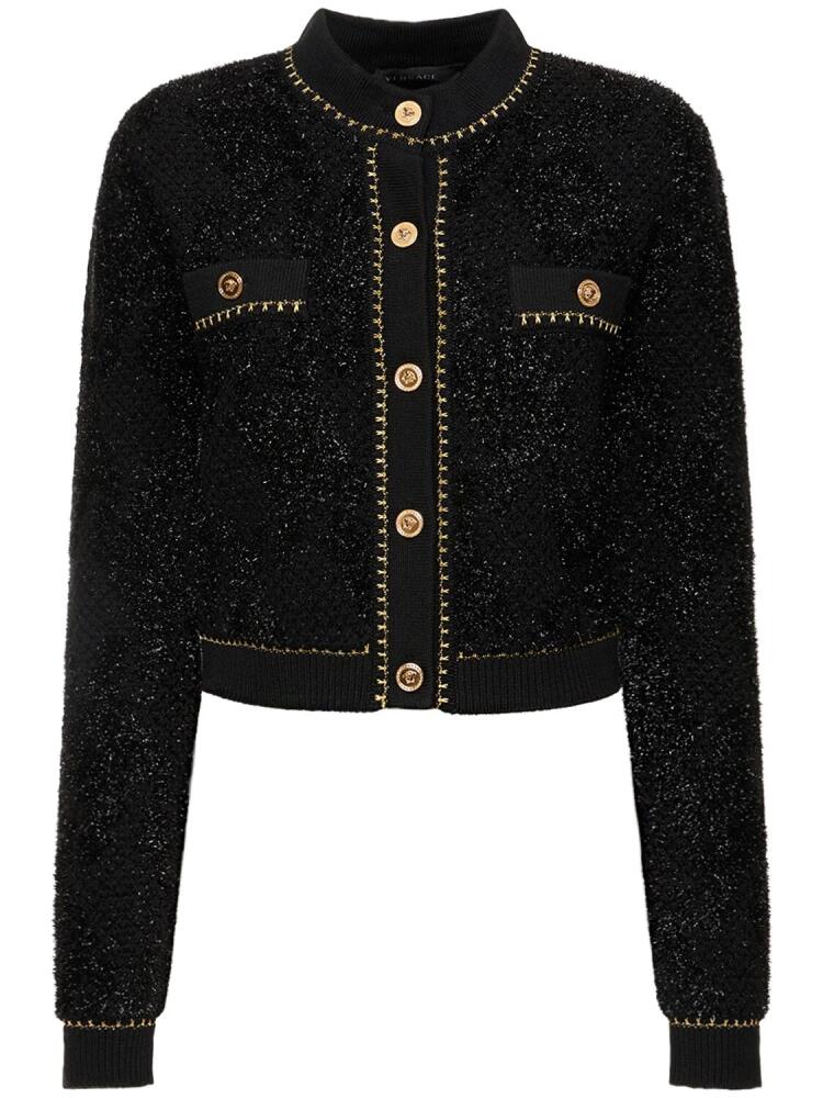 VERSACE Lurex Tweed Knit Collarless Cardigan Cover