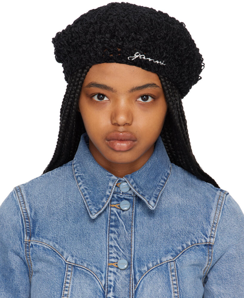 GANNI Black Crocheted Beret Cover