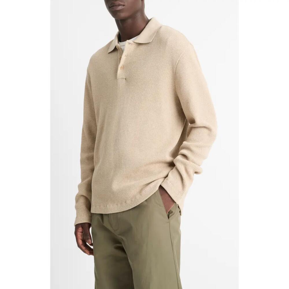 Vince Long Sleeve Thermal Polo in British Khaki Cover