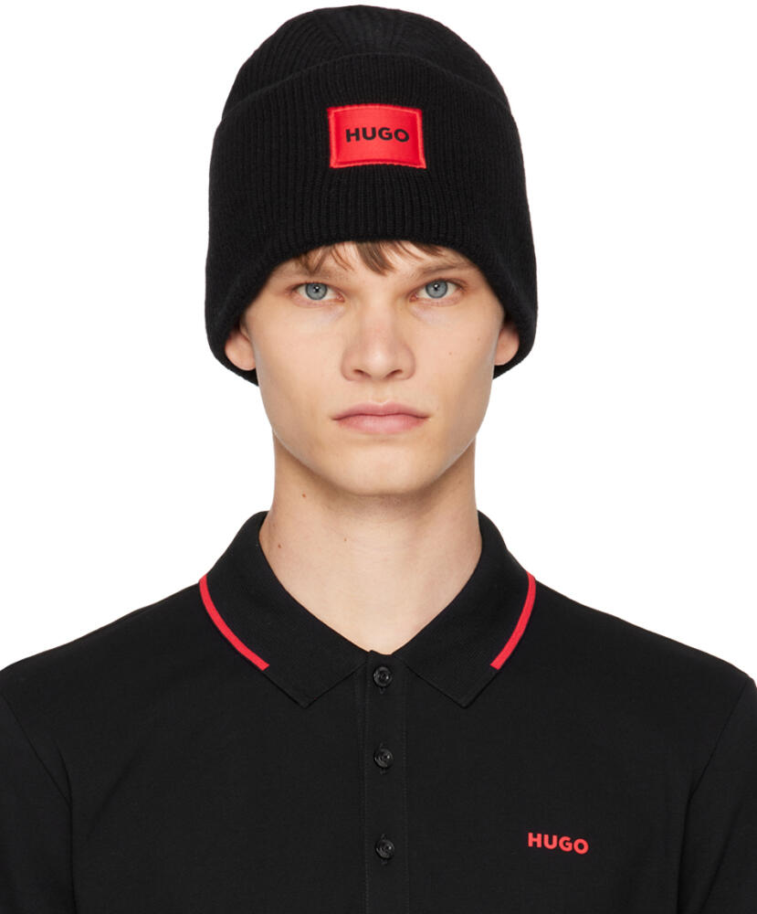 Hugo Black Patch Beanie Cover