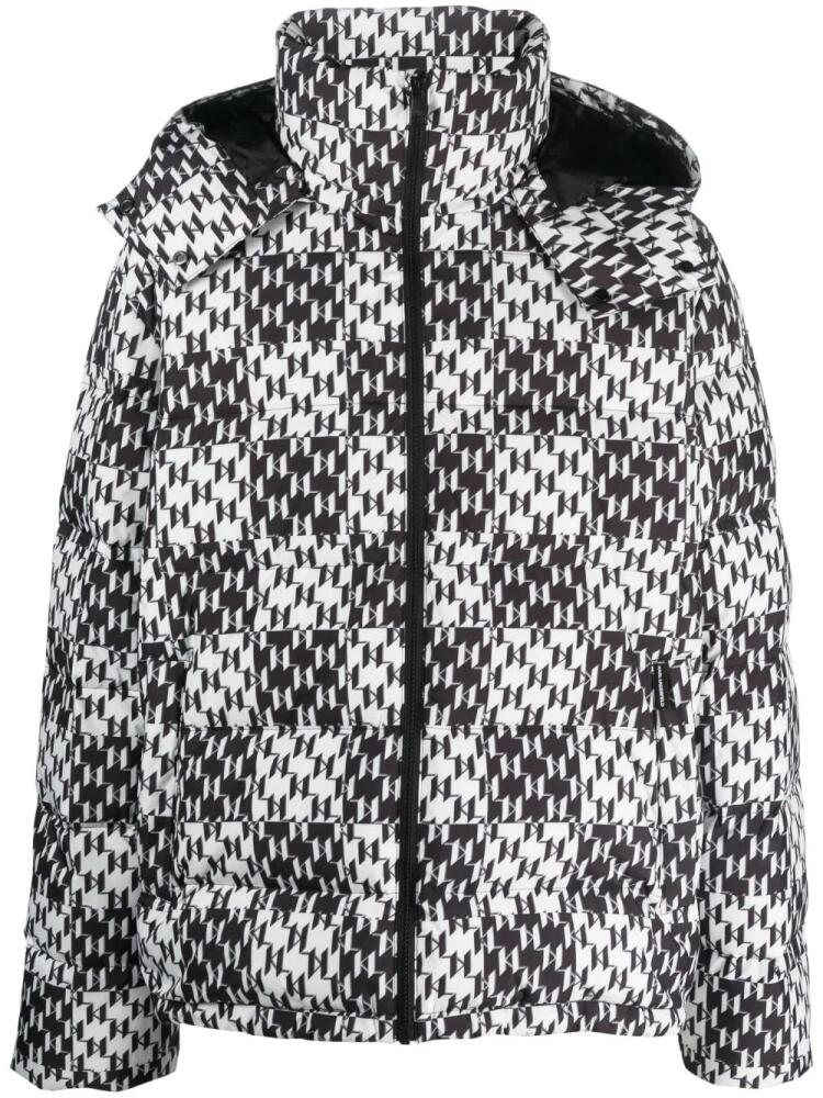 Karl Lagerfeld monogram-print checked down jacket - Black Cover