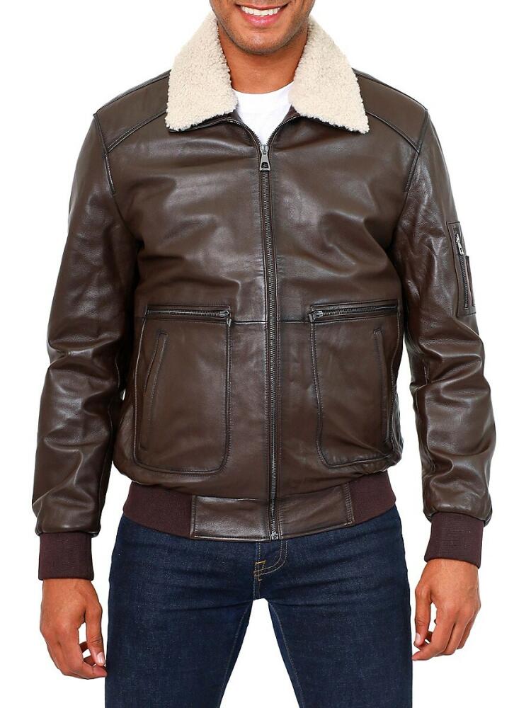 Vellapais Men's Linan Leather & Faux Fur Trim Jacket - Brown Cover