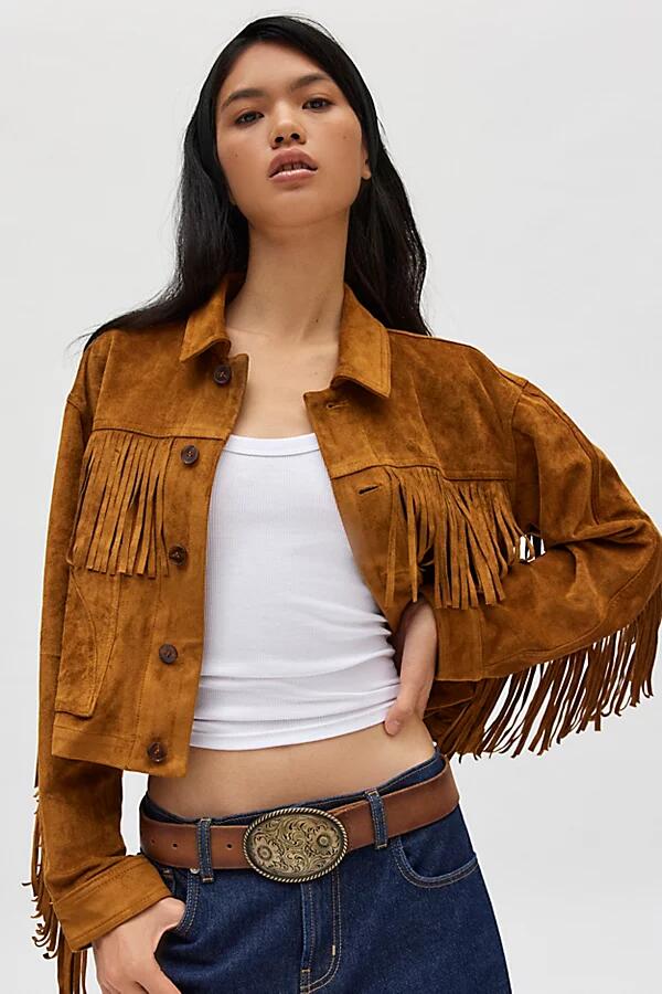 BDG Jessie Faux Suede Fringe Jacket in Brown Cover