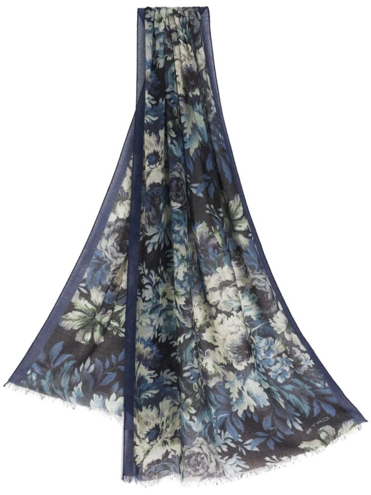 ETRO floral-print cashmere scarf - Blue Cover