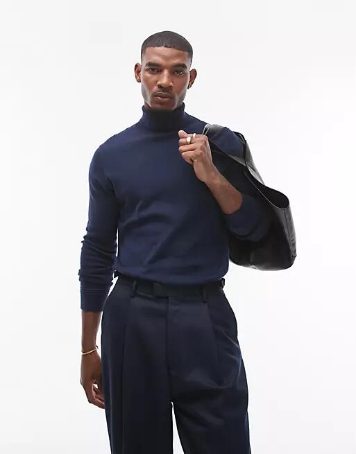 Topman essential turtleneck sweater in navy Cover