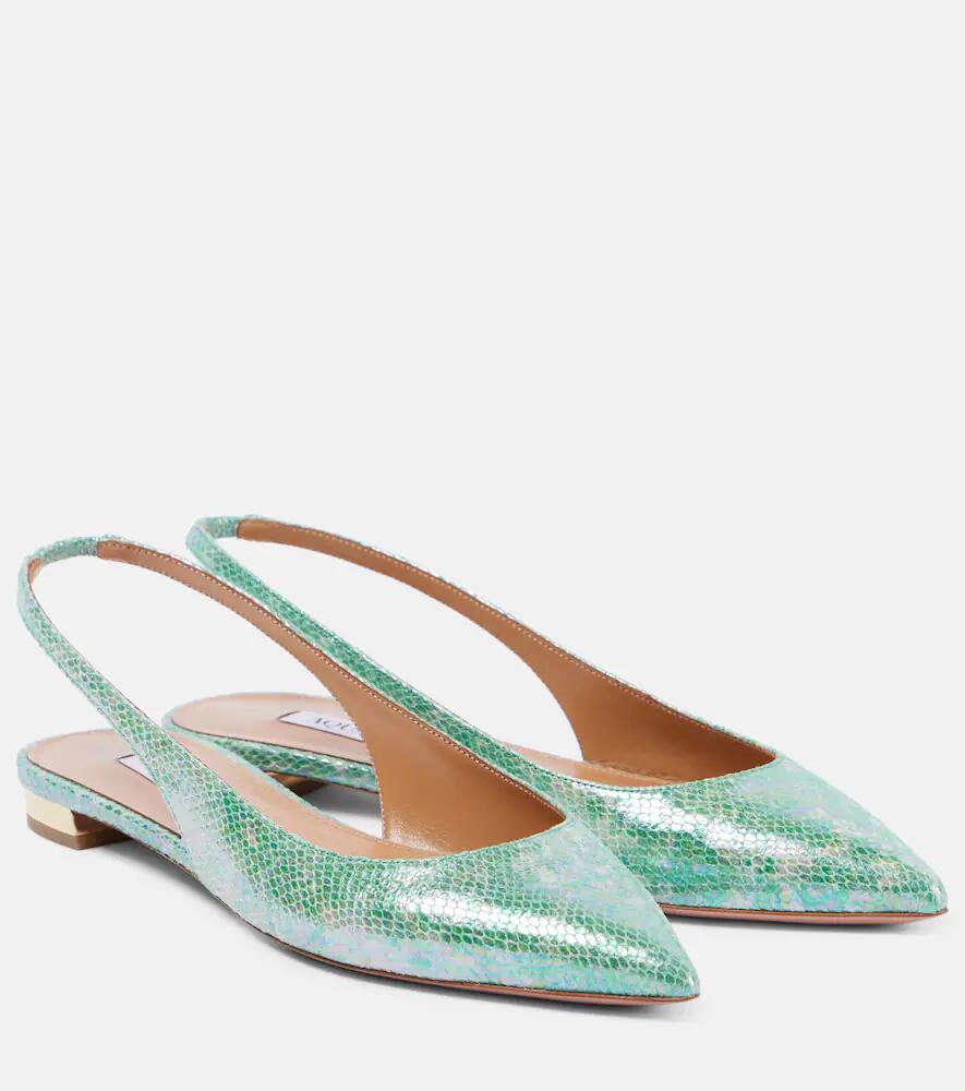 Aquazzura Purist snake-effect leather slingback flats Cover