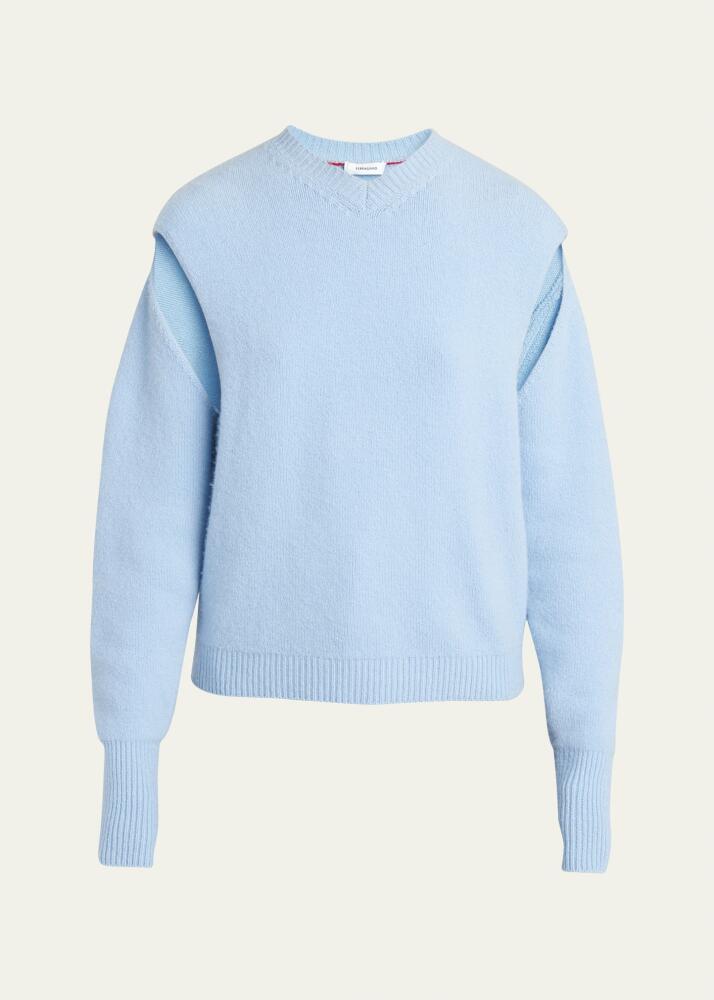 Ferragamo Cutout Sleeve Brushed Cashmere Sweater, Light Blue Cover