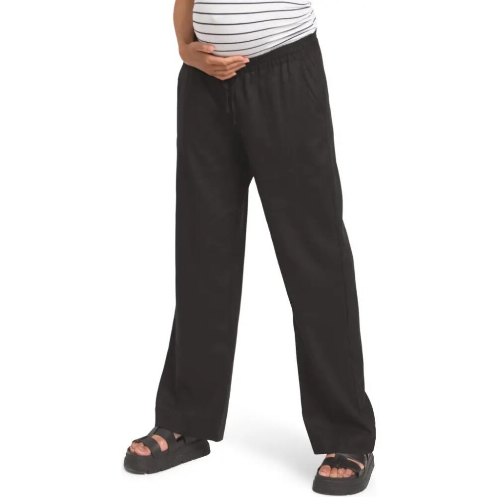 Seraphine Linen Blend Wide Leg Maternity Pants in Black Cover