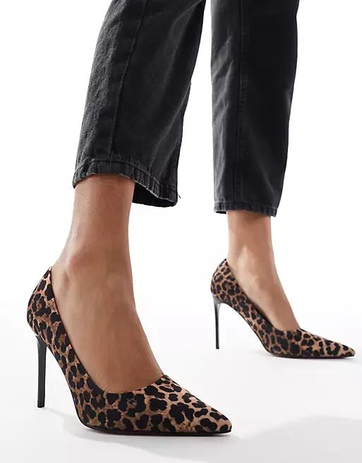 ASOS DESIGN Paphos pointed high heeled pumps in leopard-Multi Cover