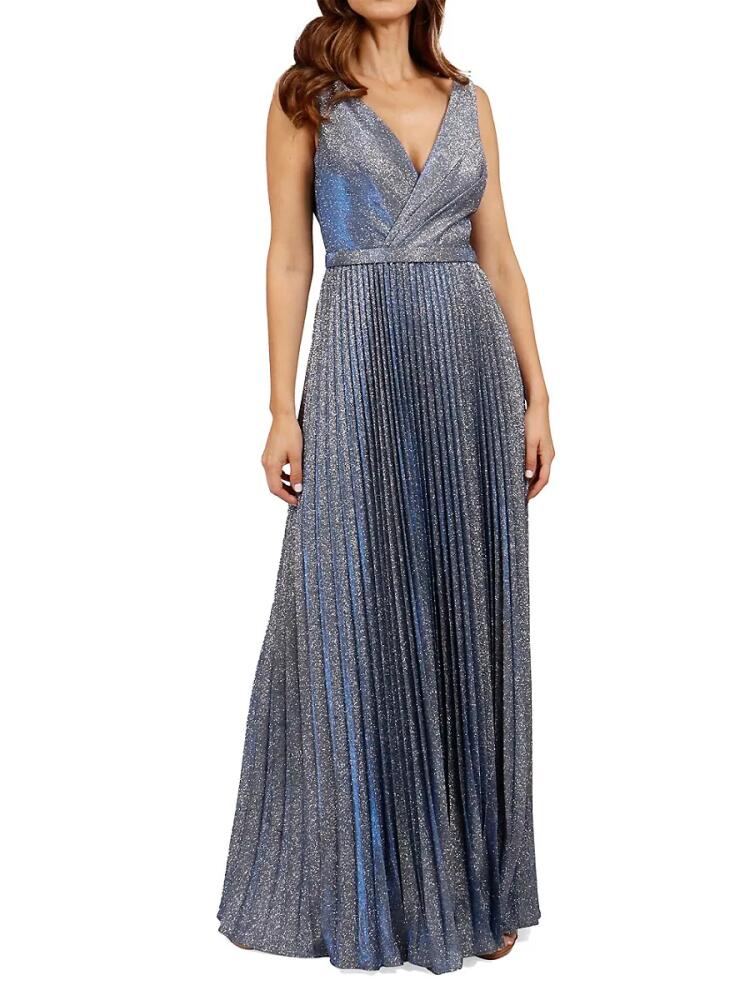 Rene Ruiz Collection Women's Accordion Pleat Glitter Gown - Blue Cover