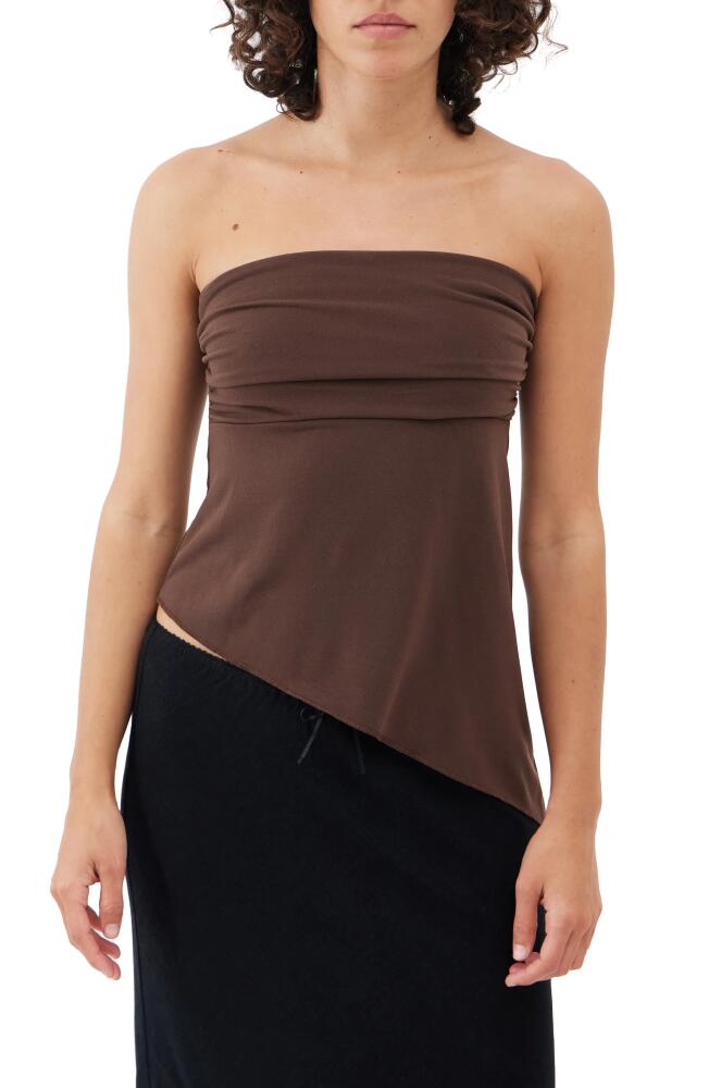 BDG Urban Outfitters Asymmetric Strapless Mesh Top in Chocolate Cover