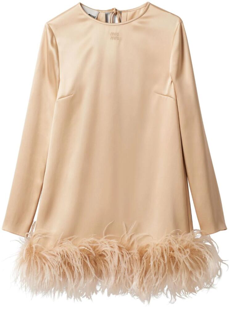 Miu Miu feather-detail satin-finish minidress - Neutrals Cover