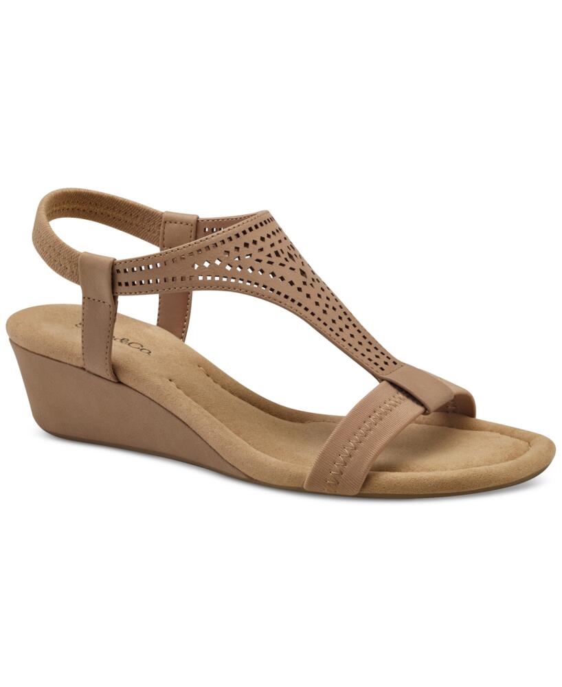 Style & Co Women's Step N Flex Vacanzaa Wedge Sandals, Created for Macy's - Camel Perforated Cover