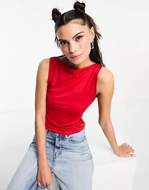 Weekday Annie sleeveless boat neck top in red Cover