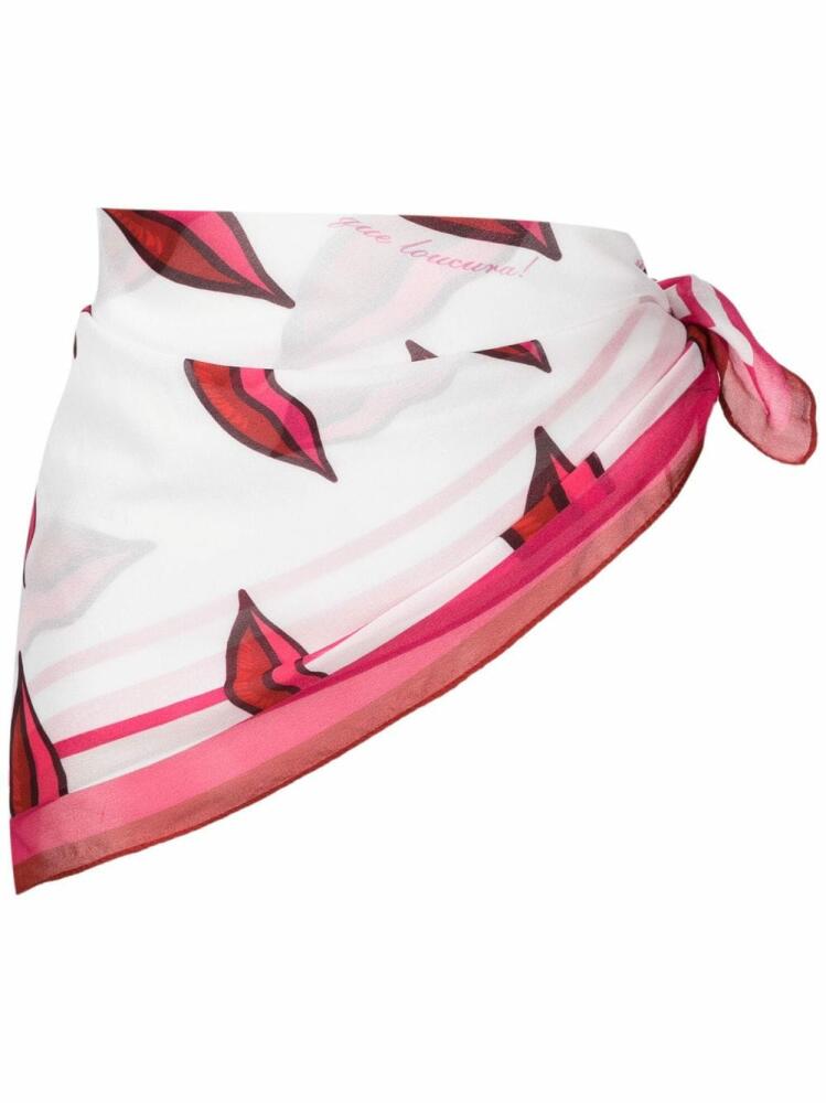 Amir Slama lips-print side-tie pareo - White Cover