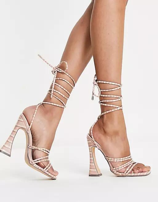 Glamorous ankle strap heel sandals in blush croc-Pink Cover