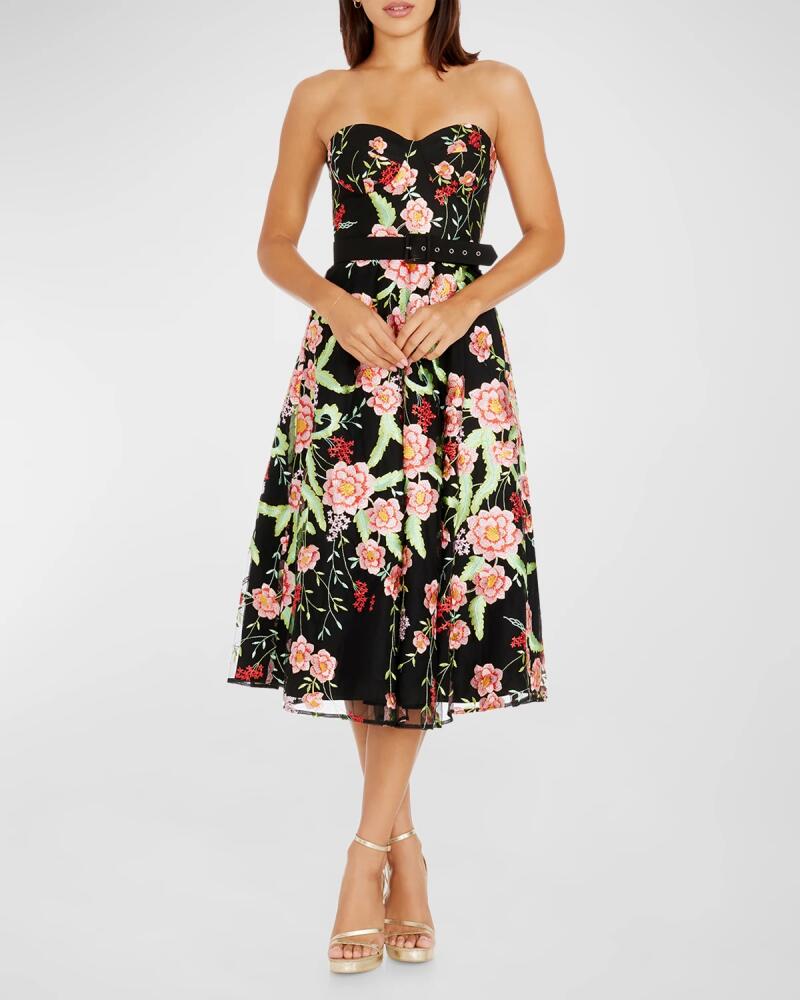 Dress the Population Black Label Mabel Strapless Floral-Embroidered Midi Dress Cover