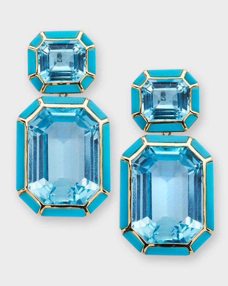 Goshwara 18K Yellow Gold Topaz Earrings with Turquoise Cover