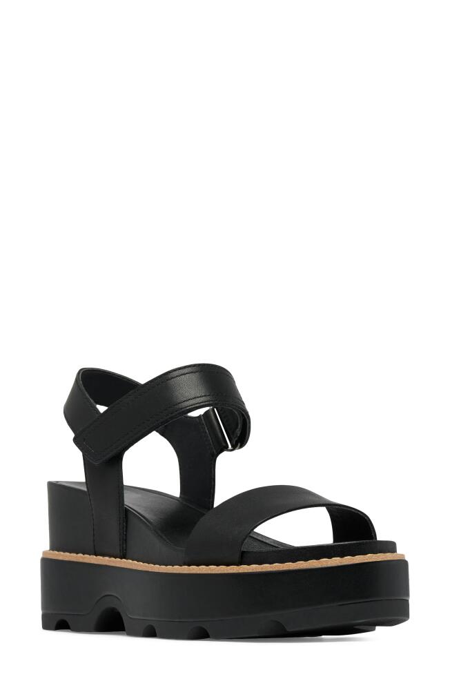 SOREL Joanie IV Y Strap Wedge Sandal in Black/Sea Salt Cover