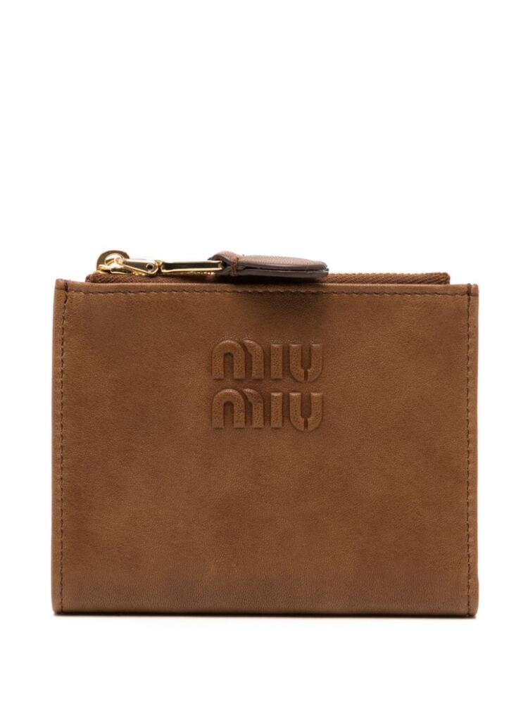 Miu Miu logo-embossed leather wallet - Brown Cover