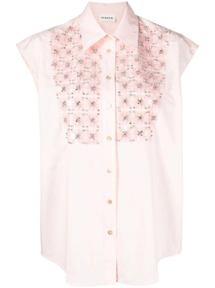 P.A.R.O.S.H. rhinestone-embellished cotton shirt - Pink Cover