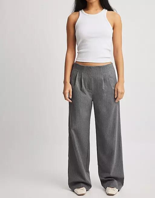 NA-KD straight leg tailored pants in gray stripe - part of a set Cover