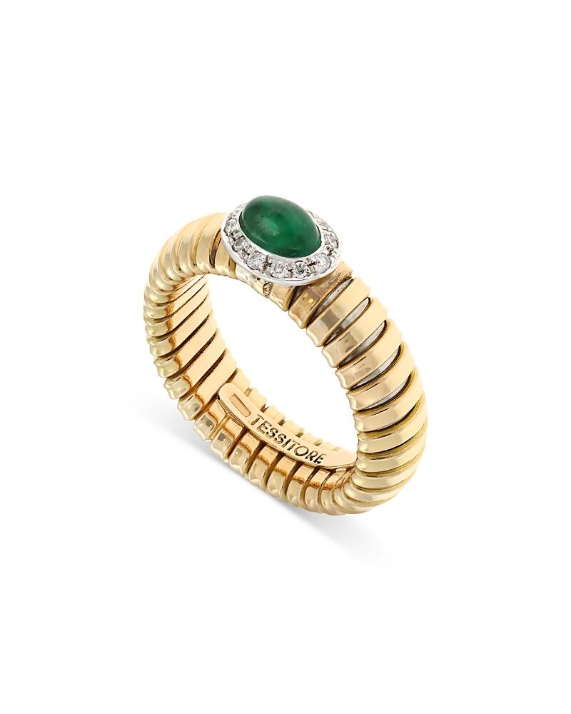 Alberto Milani 18K Yellow Gold Via Giardino Tubogas Domed Emerald Cabochon & Diamond Ring Cover