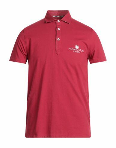 Aquascutum Man Polo shirt Brick red Cotton, Elastane Cover