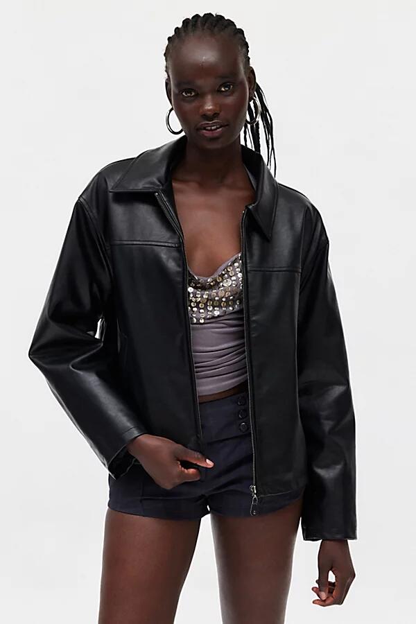 BDG Sasha Faux Leather Car Jacket in Black Cover