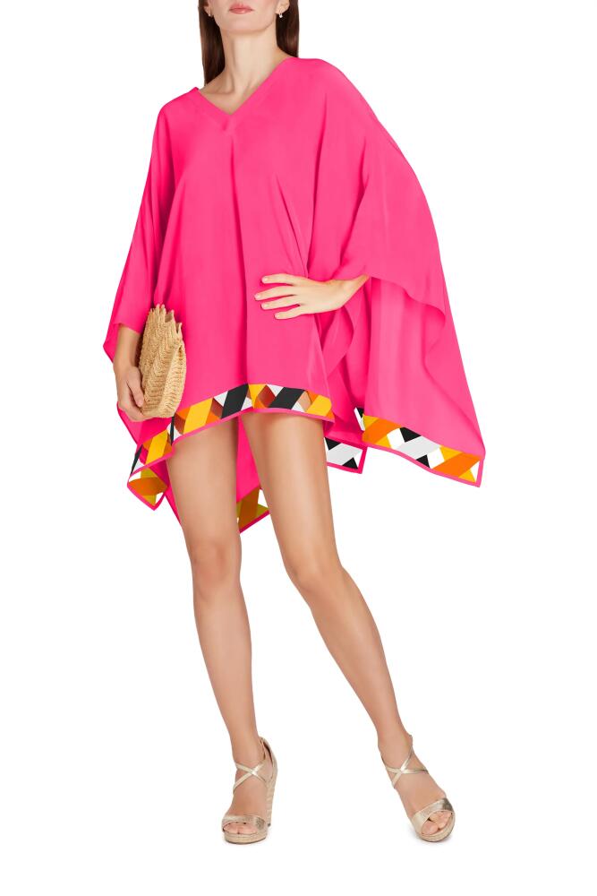 VALIMARE Bandage Hem Chiffon Cover-up Poncho in Fuscia Cover