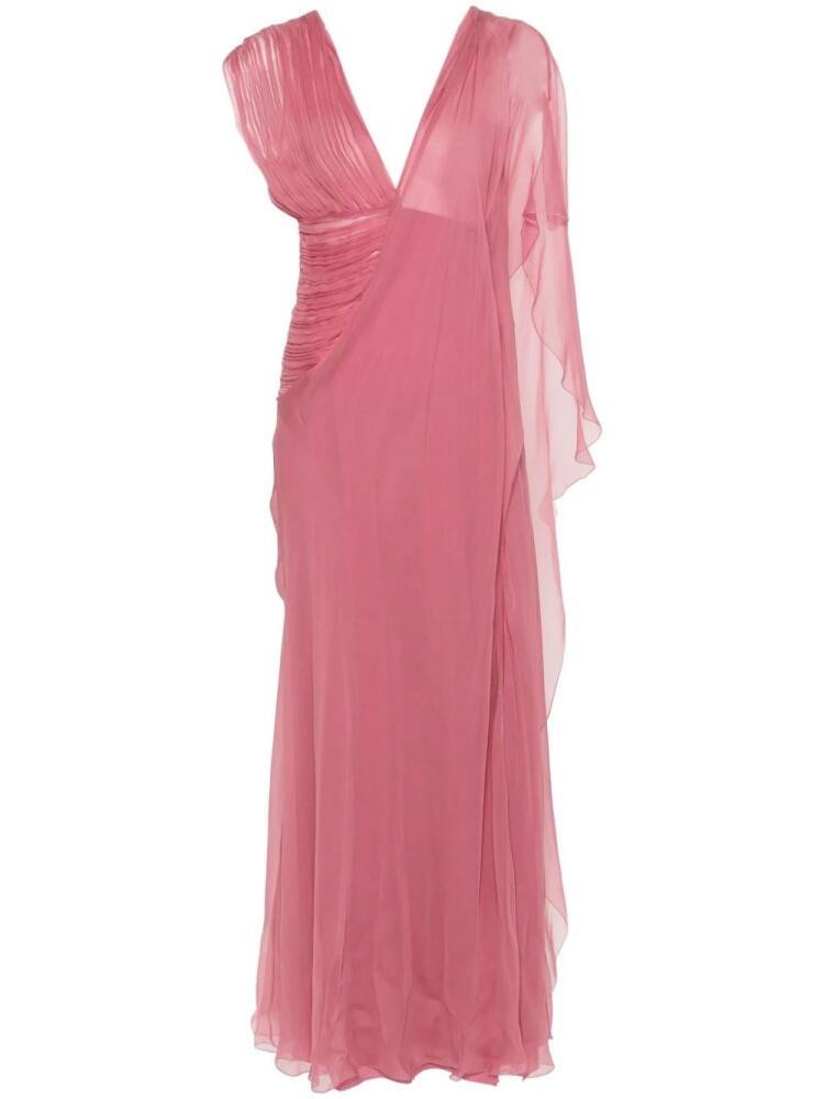 Alberta Ferretti asymmetric silk maxi dress - Pink Cover