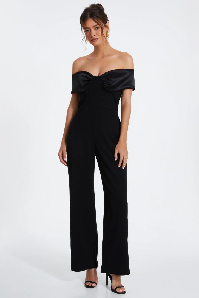 QUIZ Bardot Scuba Crepe Jumpsuit With Satin Trim in Black Cover