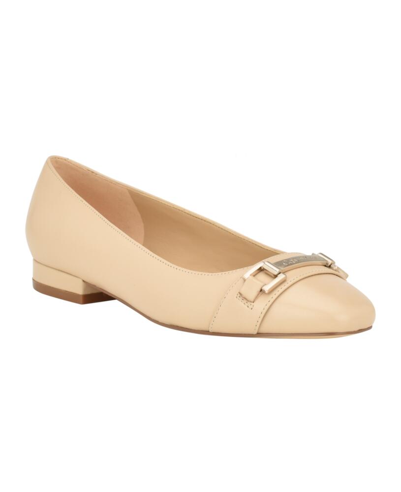 Calvin Klein Women's Crystil Tailored Ballet Flat - Light Natural - Leather Cover