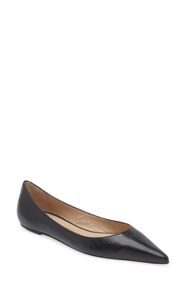 Stuart Weitzman Emilia Pointed Toe Flat in Black Leather Cover